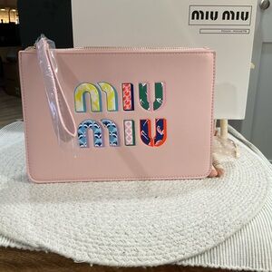 Miu Miu (GWP/Novelty) Pastel Pink Pouch Wristlet with Vibrant Logo